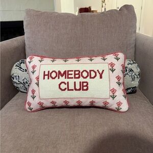 Homebody Club Embroidered Pillow